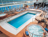 The pool deck on a Silversea cruise ship