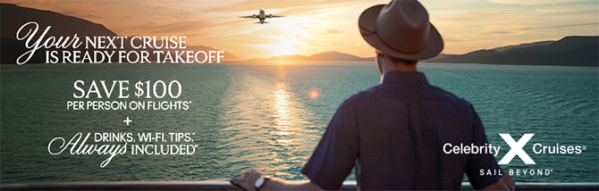 Your next cruise is ready for takeoff. Save $100 per person on flights when you book Flights by Celebrity. Call now!